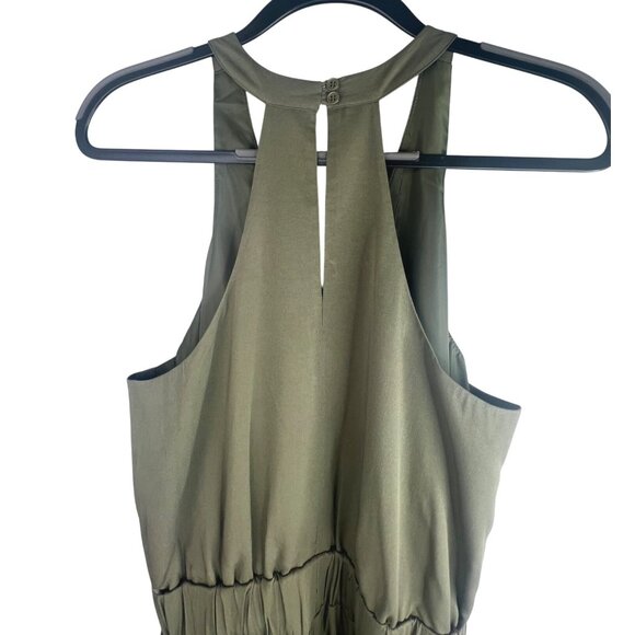 Venus Olive Green Sleeveless Jumpsuit With  Rhinestone Embellishment Neckline L - Picture 4 of 12